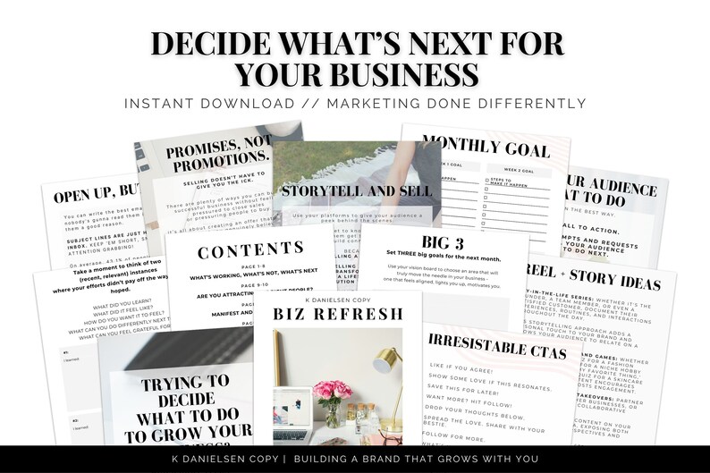 Brand guide, selling online, online marketing, business strategy, social media marketing, email marketing, subject lines, hooks, CTAs, reel ideas, and more - finding your next steps forward to grow your business.