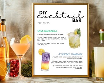 DIY Cocktail Bar Sign Make Your Own Cocktail Bar Sign Template Drink Bar Sign Cocktail Recipe Bar Sign Cocktail Party Sign Drinks