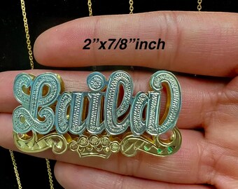 Personalized 10k/14k real Solid Gold Double Name Charm, Handmade Crown Design name pendant.