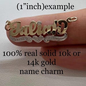 Personalized 10k/14k Solid Gold Name Charm, Handmade name pendant made to order.