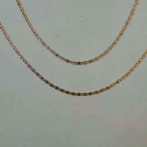 10k or 14k tri color tone Valentino necklace, rose yellow and white gold necklace, available in 2mm, kids gold necklace, Ladys gold necklace.