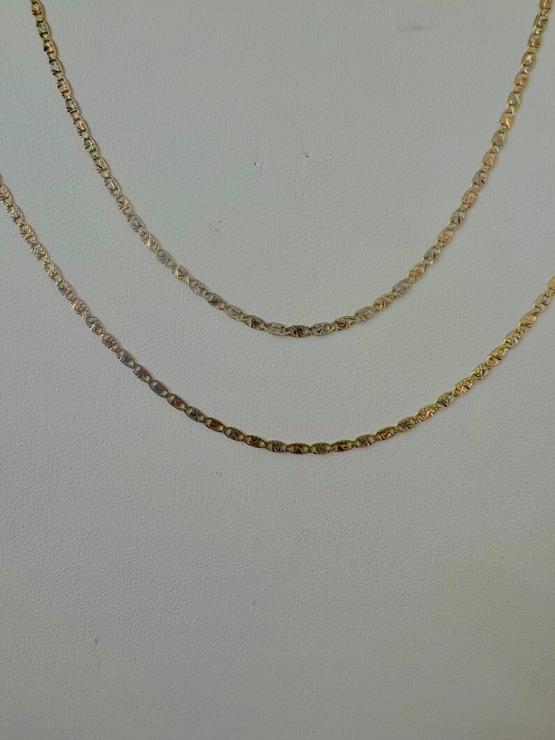 10k or 14k tri color tone Valentino necklace, rose yellow and white gold necklace, available in 2mm, kids gold necklace, Ladys gold necklace.