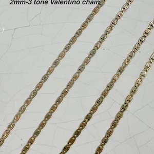 10k 14k Solid Tri-Tone Gold Valentino Necklace, Diamond Cut, 2mm image 1