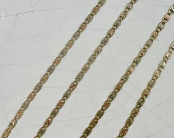 10k 14k Solid Tri-Tone Gold Valentino Necklace, Diamond Cut, 2mm