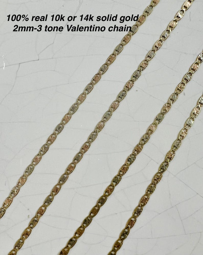 10k 14k Solid Tri-Tone Gold Valentino Necklace, Diamond Cut, 2mm image 1