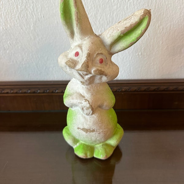 Vintage 1950s Pulp Papier-mâché Green Easter Bunny Rabbit With Pink Eyes - Vintage Easter Decor - Easter Display - Vintage Collector