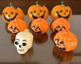 Vintage Halloween Blow Mold Light Cover Lot 7 Pumpkins 1 Skull Retro Decor