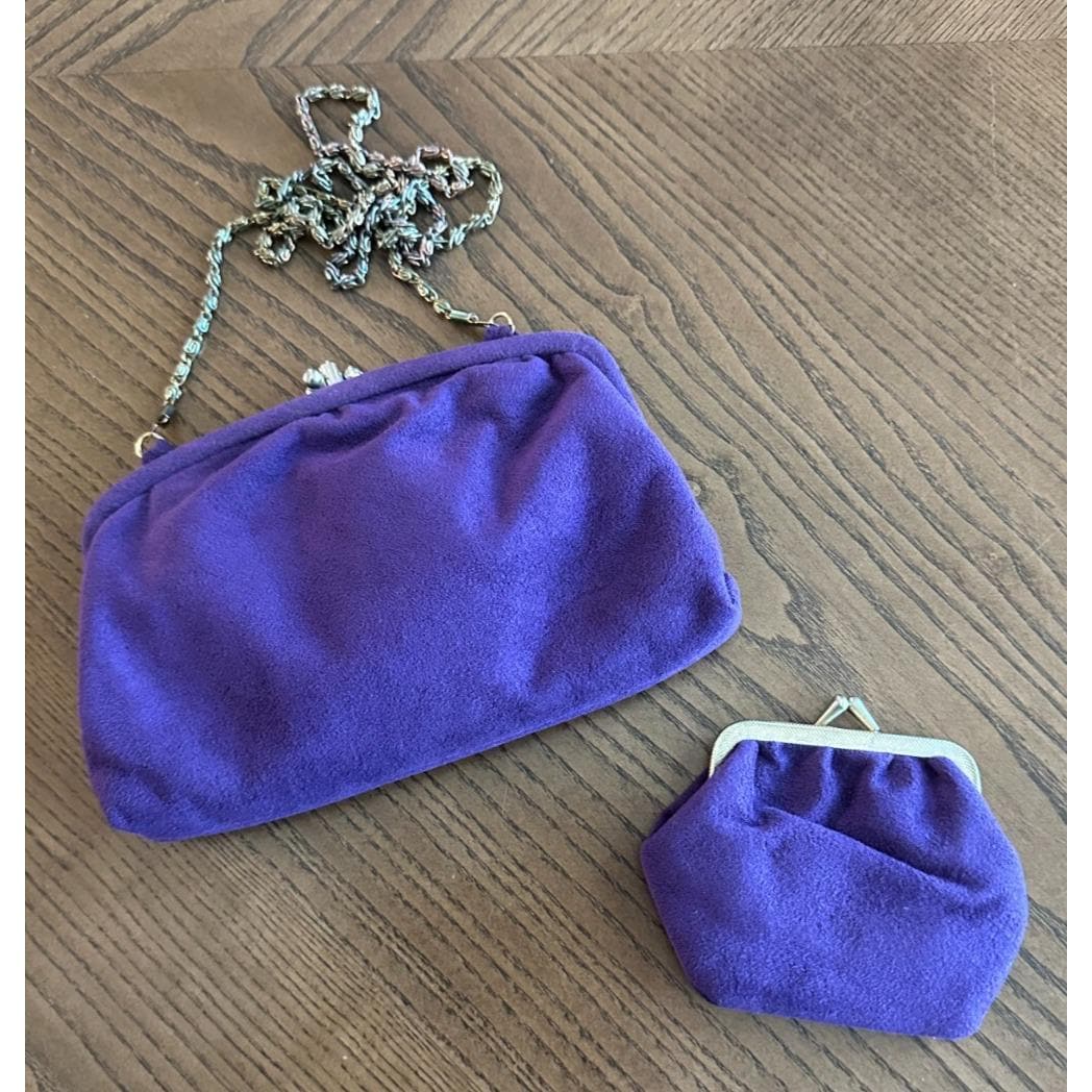 Vtg Vera Maxwell Purple Skinner Ultra Suede Hand Bag Coin Purse