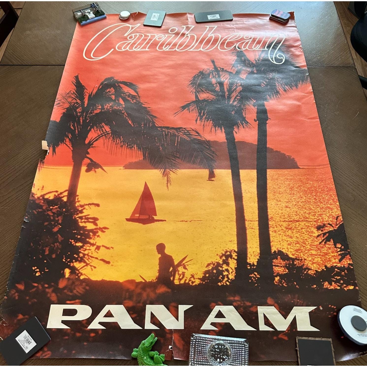 1969 Vintage Pan Am Airways Airlines Caribbean Vintage Travel Poster 28'' x 42''