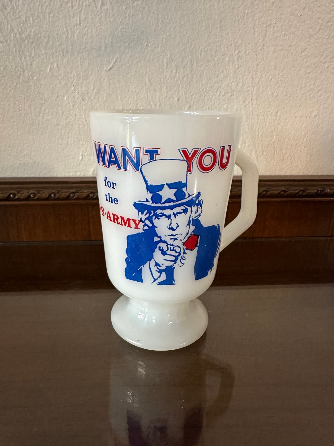Vintage HTF Fire King Milk Glass Uncle Sam Wants You for the US Army ...