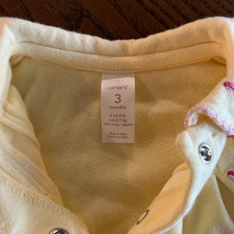 Carters Baby Girl One Piece Pink Floral Button Up Yellow 3 mo Terry Cloth image 5