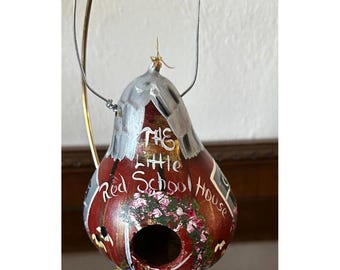 Vintage Hand Painted Gourd The Little Red School House Folk Art Primitive Art