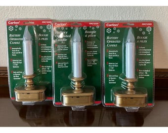 3 Carlon Candle & Candleholder Battery Operated Candle Gold Base NOS