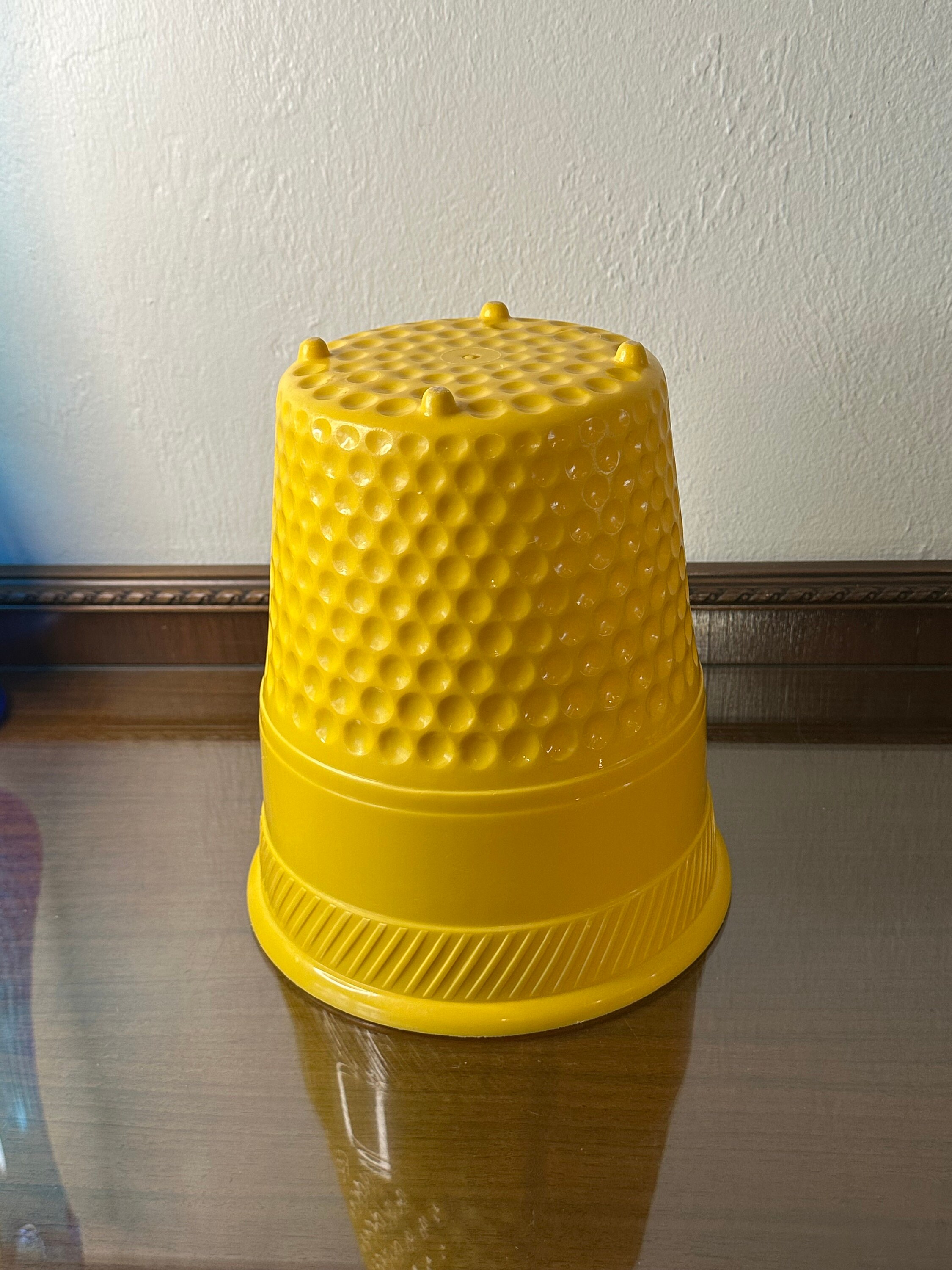 Vintage Mustard Yellow Pop Art Plastic Thimble Trash Can Whimsical Home ...