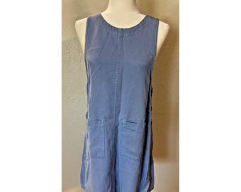 Vtg Amy K Su Denim Pinafore Jumper Dress Tencel Lyocell Sleeveless Sz Petite S