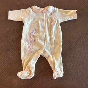 Carters Baby Girl One Piece Pink Floral Button Up Yellow 3 mo Terry Cloth image 2