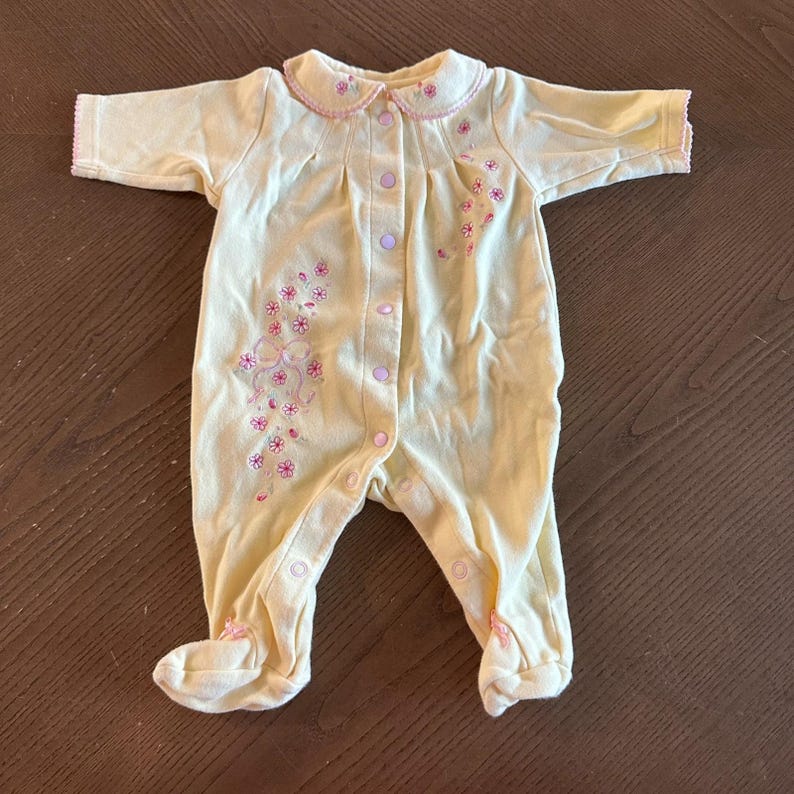 Carters Baby Girl One Piece Pink Floral Button Up Yellow 3 mo Terry Cloth image 2
