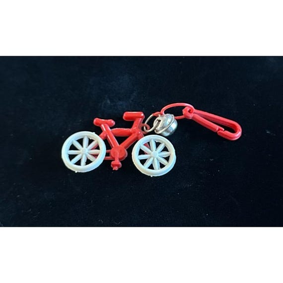 Vintage 1980s Plastic Bell Charm Red Bicycle Bike Moves Clip-on 80s Necklace
