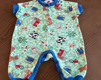 Vtg 90's Star Baby USA All Over Farm Cow Print 3/6 Months Outfit