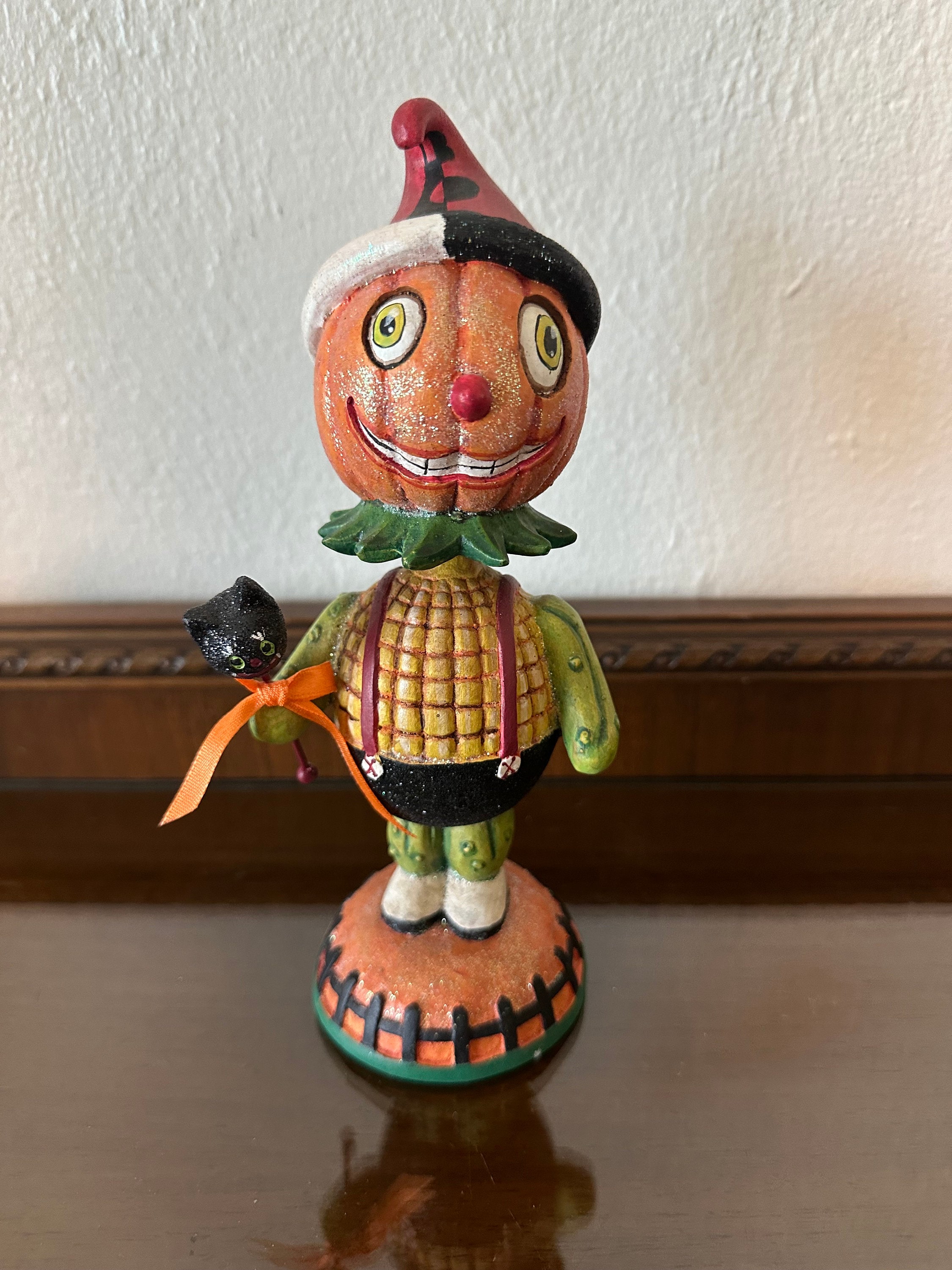 Dept 56 GLITTERVILLE Halloween Pumpkin Jack O Lantern Bobblehead Wobble ...