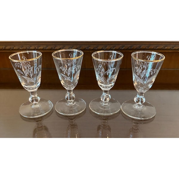 Set of 4 MCM Lily of the Valley Glasses Libbey Glass Tumblers