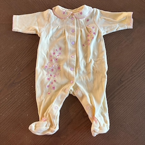 Carters Baby Girl One Piece Pink Floral Button Up Yellow 3 mo Terry Cloth image 1