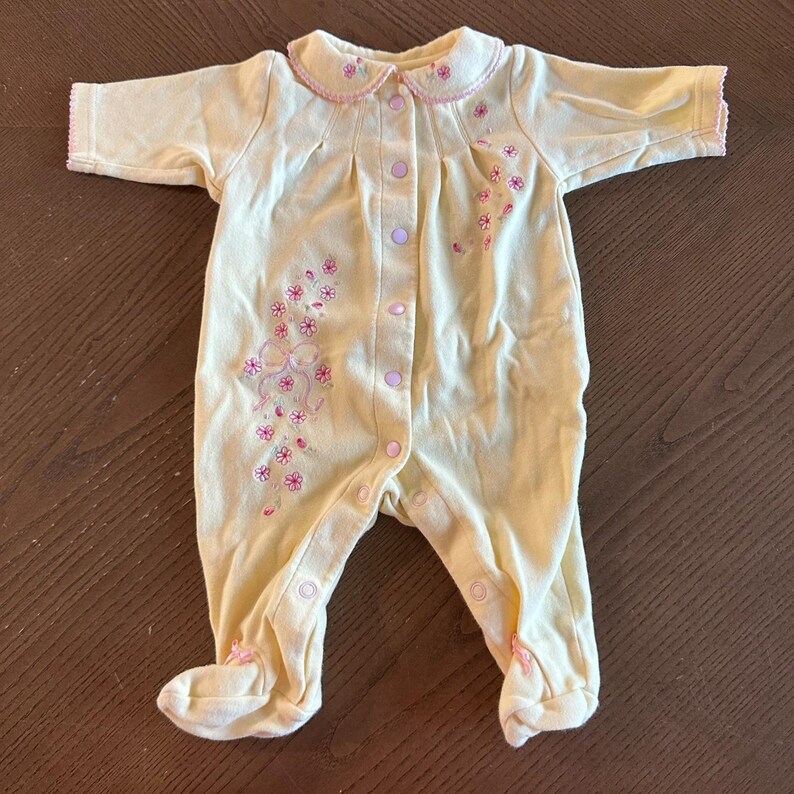 Carters Baby Girl One Piece Pink Floral Button Up Yellow 3 mo Terry Cloth image 1