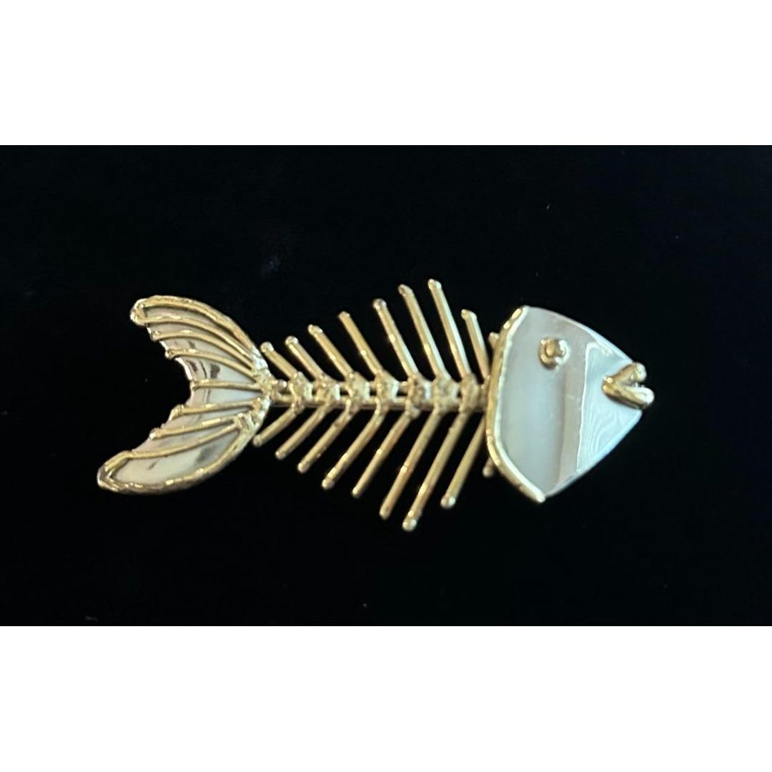 Fishbone Pin Vintage 3'' Artisan Fish Fishbone Sterling Silver Pin Brooch Pendant - Etsy