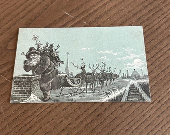 Antique Victorian Trade Card Chryslers Santa Claus Headquarters Christmas Sleigh