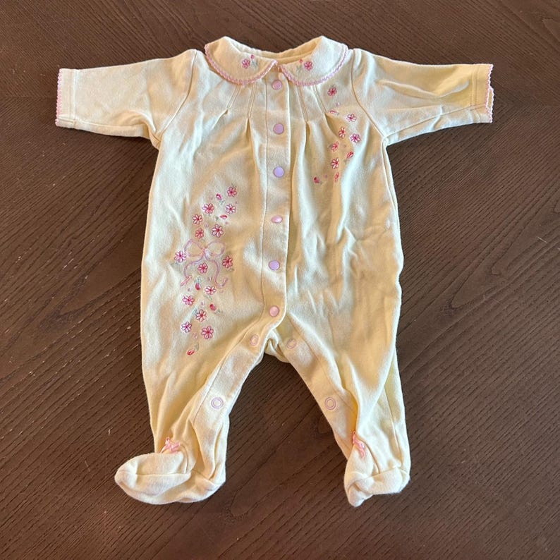 Carters Baby Girl One Piece Pink Floral Button Up Yellow 3 mo Terry Cloth image 4