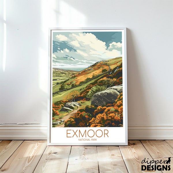 Exmoor travel print - UK | National Park poster | UK travel artwork | Devon gift | Birthday present | Wedding gift