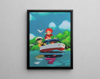 Toile Ponyo et Sosuke | Ghilbi montre un poney sur la falaise | Beau papier peint | Art mural animé | Art japonais | Personnage de manga emblématique