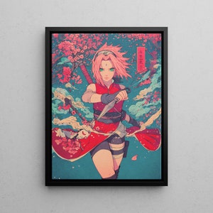 Sakura Haruno Portrait Leinwand | Kultige Shonen | Nanuro | Tolle Tapete | Anime Wand Kunst | Japan gerahmte gedruckte Kunst | Kartoon Poster
