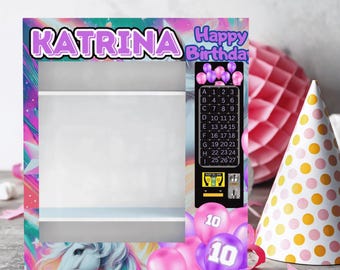 Plantilla de máquina expendedora de cumpleaños de unicornio: PDF editable de Canva (16 x 20)