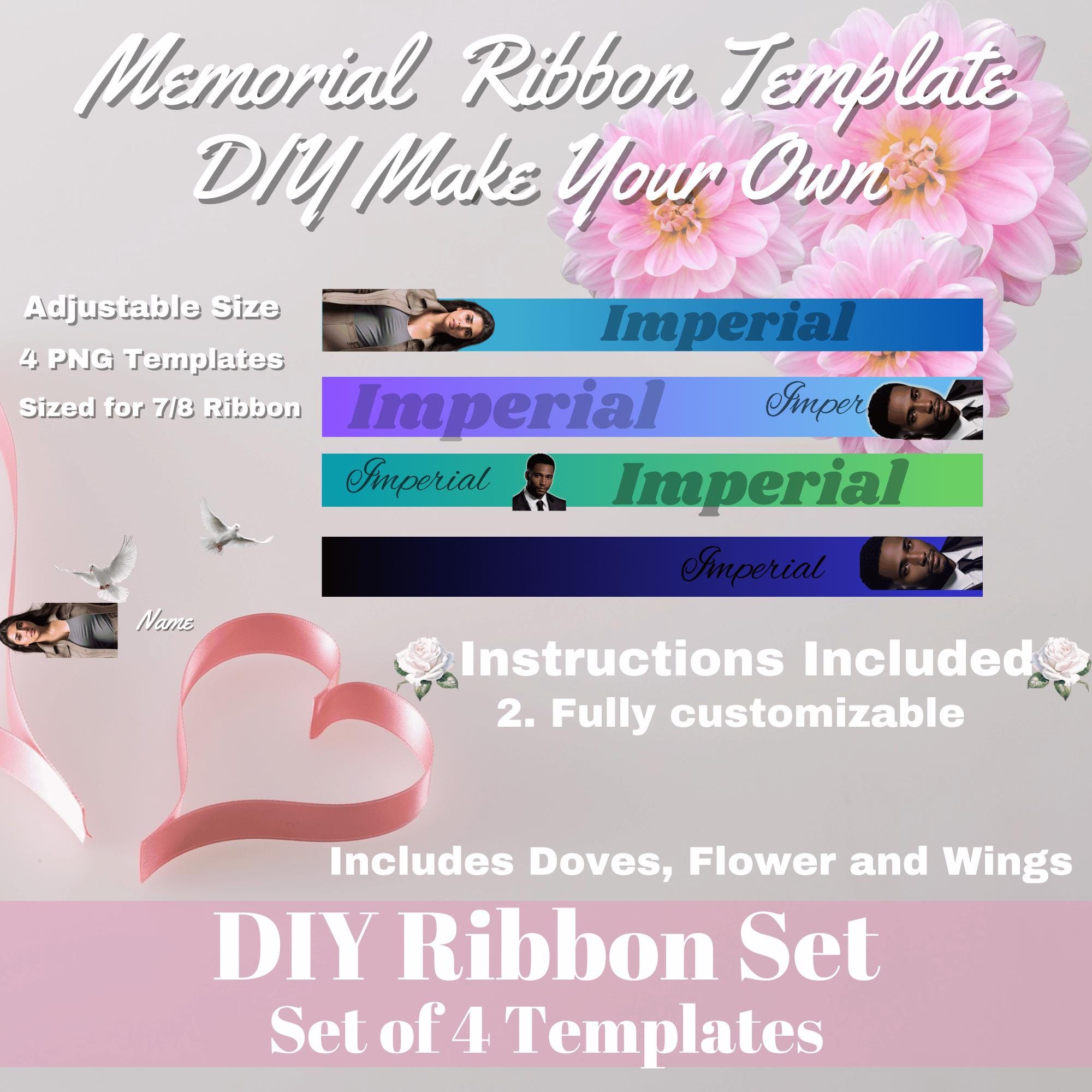 Memorial Ribbon PNG Template DIY Memorial Ribbon Event Ribbon Template DIY Customizable Design Vibrant Colors Funeral Ribbon Image Keepsake