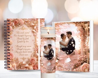 Wedding Keepsake Bundle | Editable Photo Candle Wrap & Guest Book Cover PNG