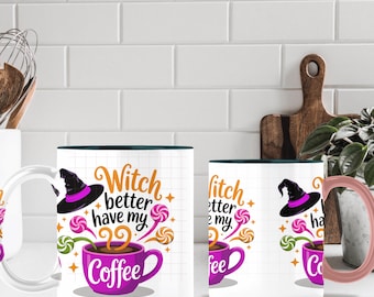 Halloween Mug Design: Witch Coffee Cup, Pumpkin Treats (PNG Sublimation, Digital Download) 11, 15oz