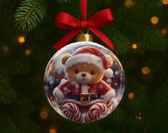 Adorno navideño de osito de peluche PNG: Diseños de adornos navideños (descarga digital)