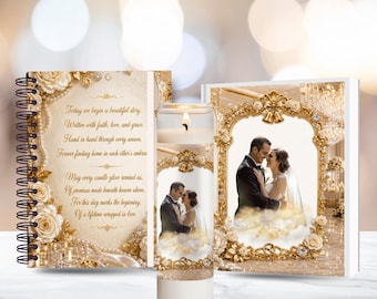 Wedding Keepsake Bundle | Editable Photo Candle Wrap & Guest Book Cover PNG