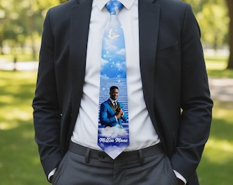 Memorial Service Necktie Template: Blue Keepsake Design (PDF Download, Canva Edit)