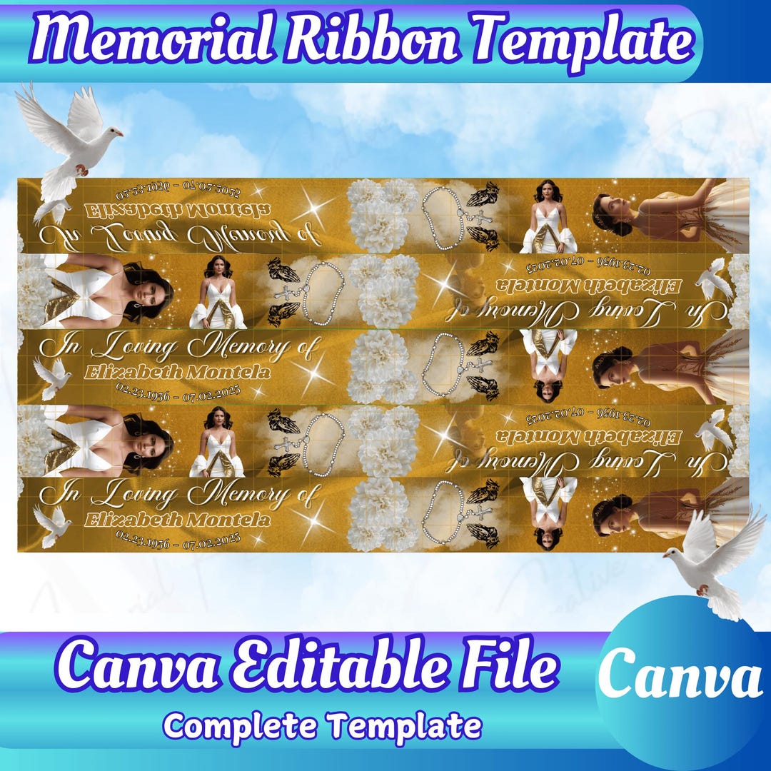 Memorial Ribbon Sticker Memorial Ribbon Template: Customizable Funeral Keepsake (canva PDF) - Etsy