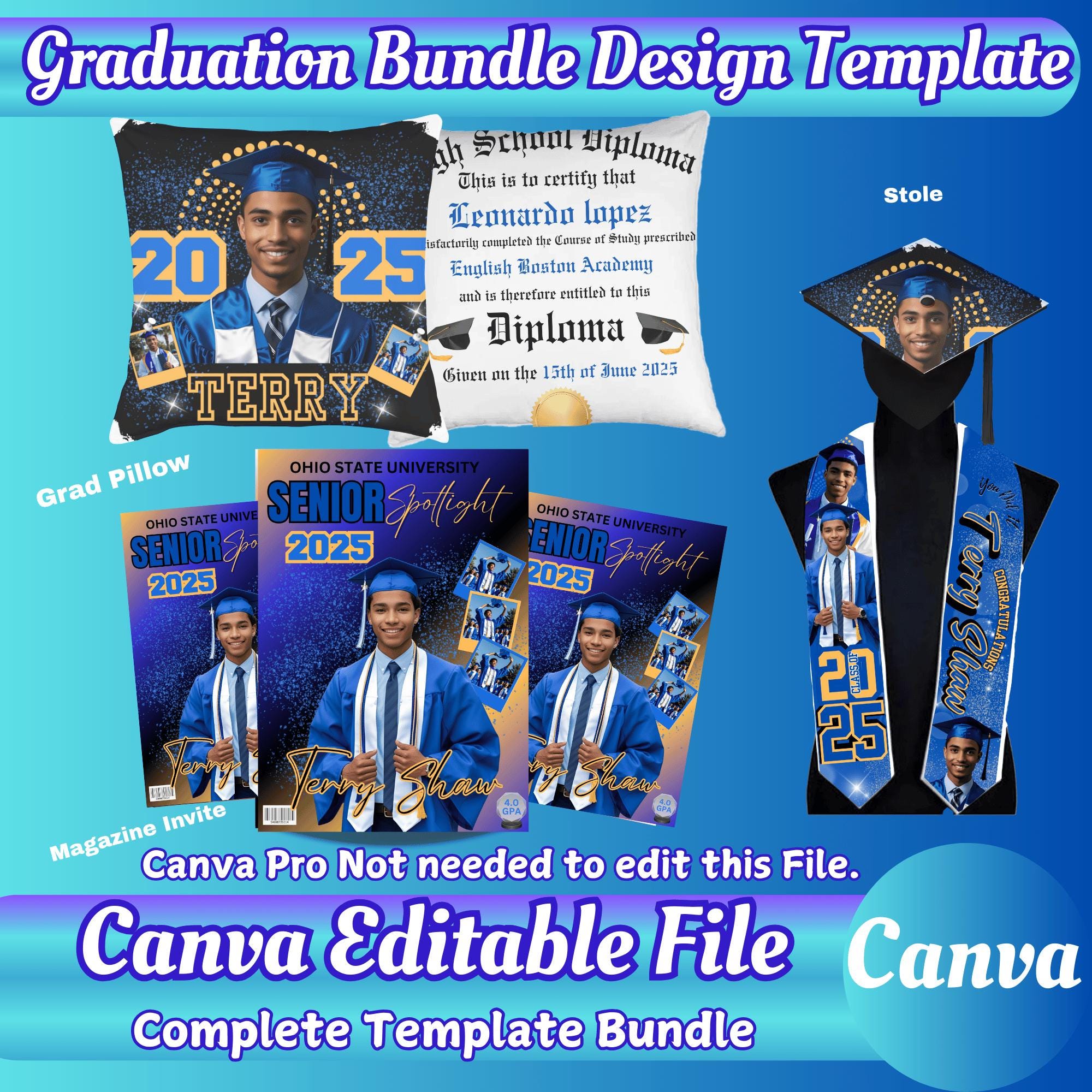 Graduation Sash Template.pdf Graduation Stole Bundle Template Graduation Pillow Diploma Graduation ...