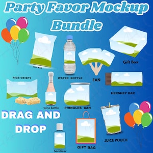 Party Favors Bundle Template, 26 Canva Drag and Drop Template, Frames PDF, Event Favors Mockup, Add Your Image 26, Drop and Drag Chip Bag
