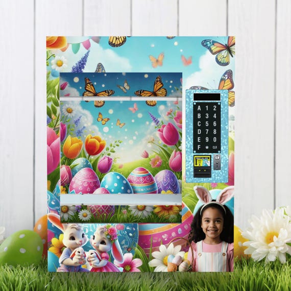 Easter Vending Machine PDF, Easter Template Editable, Bunnies, Gift Template Event Vending Machine Customizable Butterfly 16x20