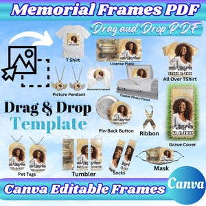 Memorial Template  Frame  Canva Bundle  Drag And Drop  PDF Grave Cover License Plate Frame  Funeral Pinback Button T shirt Memorial Keepsake