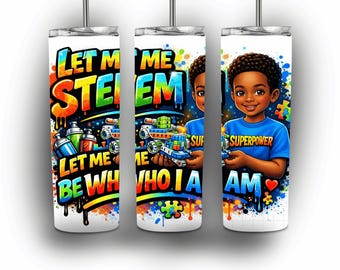 Autism Awareness Tumbler Wrap, Puzzle Heart Design, ASD 20oz Skinny PNG