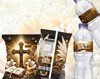 Biblical Chip Bag Template: Bible Treats, Church Party Favor PNG Digital Download Crimped Bag