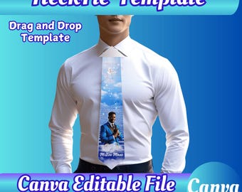 Necktie Template Memorial Service Blue Keepsake PDF Image Obituary Customize Blue Funeral Tie Personalize Memorial Blue Necktie Canva PDF