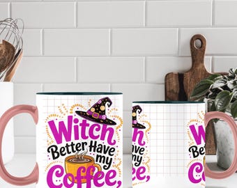 Tasse d'Halloween PNG : conception de sublimation de tasse de café de sorcière (téléchargement numérique)