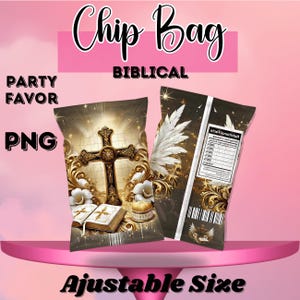 Chip Bag Biblical Party Favors PNG Chip Bag Treat Event Favors Bible Church Cross Sunday School favor Christian birthday party Church event